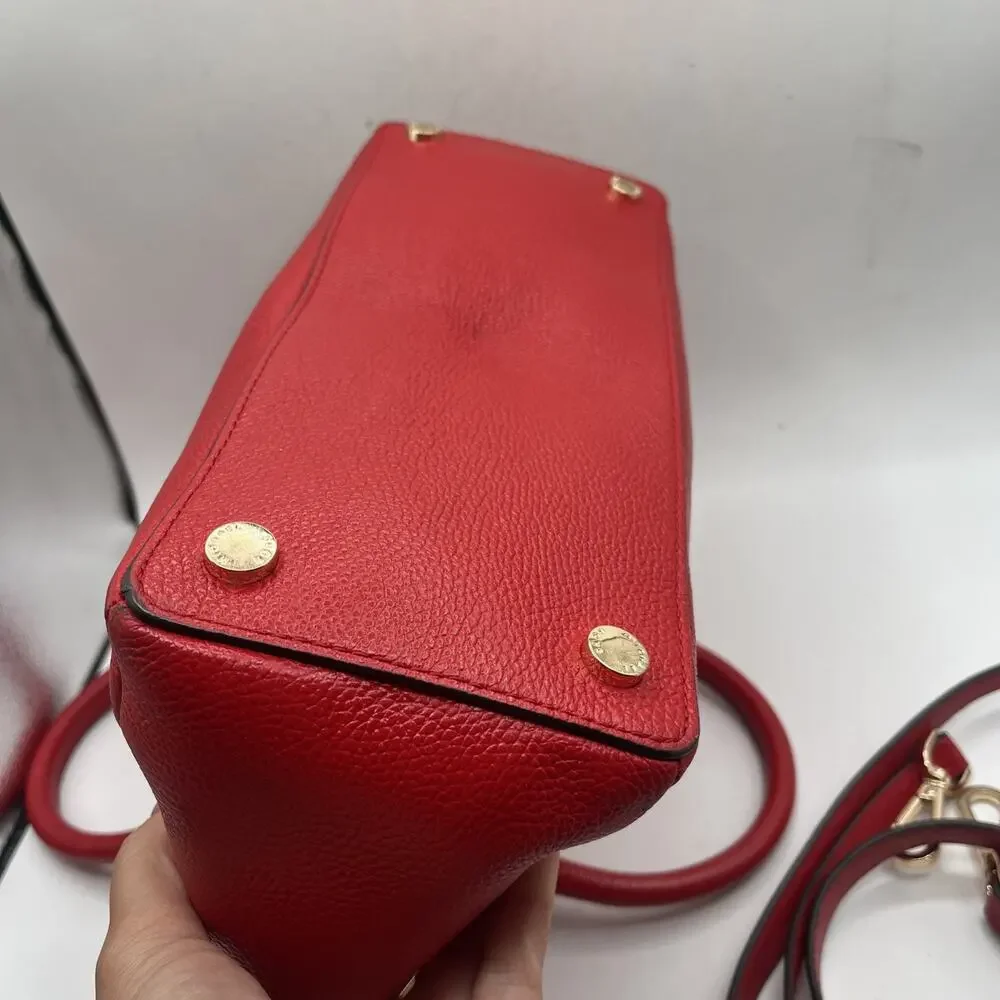 Michael Kors Bright Red Dome Satchel Adele Scarlet Crossbody Bag Pebbled Leather